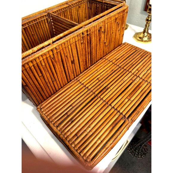 Bamboo Wicker Woven Vintage Lidded Storage Box Thailand 15 x 7 x 6.5 Inches - Picture 5 of 8